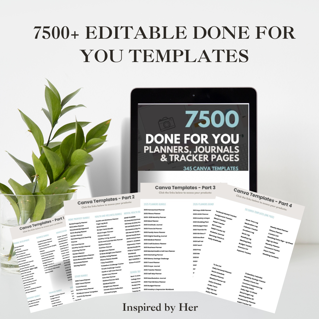 7500+ Done For You Editable Templates - Trackers, Journals & Planners